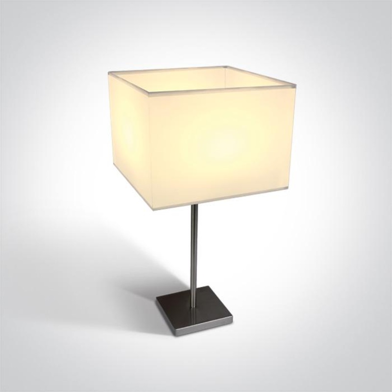 BRUSHED CHROME TABLE LAMP 12W E27 WHITE SHADE
