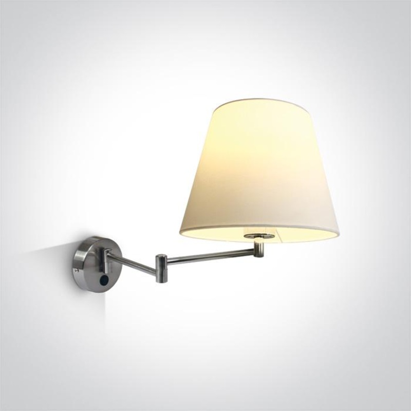 BRUSHED CHROME WALL LIGHT 12W E27 WHITE SHADE