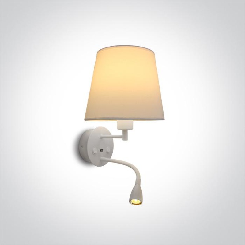 WHITE WALL LIGHT LED 3W WW + 12W E27+ USB SOCKET