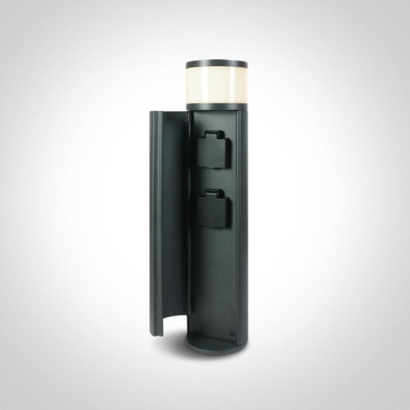 ANTHRACITE LED BOLLARD 49cm 3W WW IP44 230V 2x SCHUKO sockets Max 1000W each