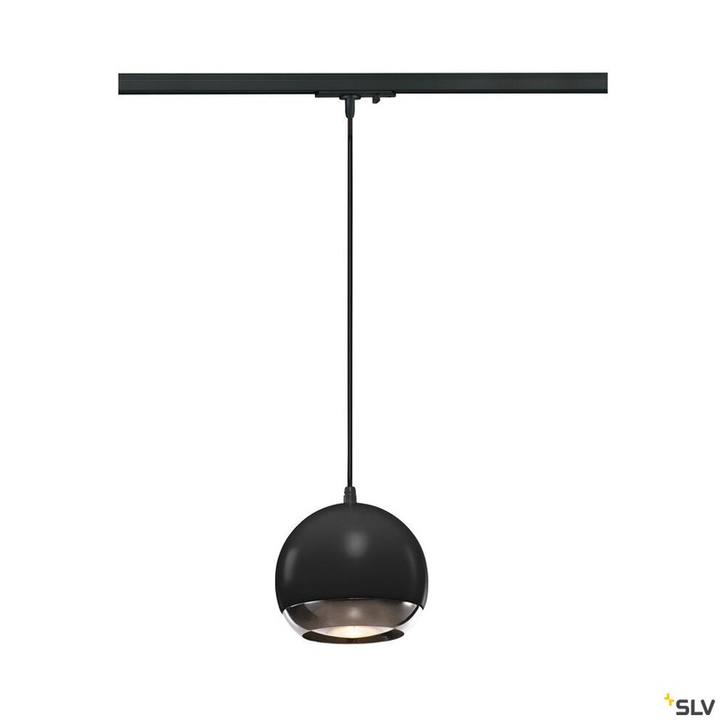 LIGHT EYE 150, pendant for 1-circuit high-voltage track, QPAR111, black/chrome, max. 75W, incl. 1-circuit adapter