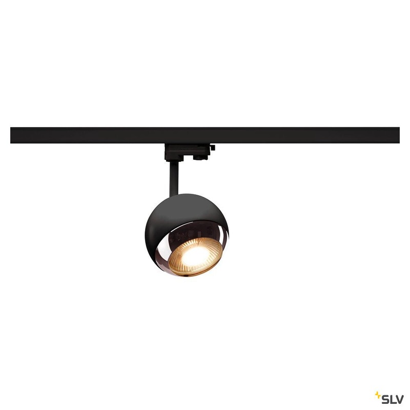LIGHT EYE 150, spot for 3-circuit high-voltage track, QPAR111, black/chrome, max. 75W, incl. 3-circuit adapter