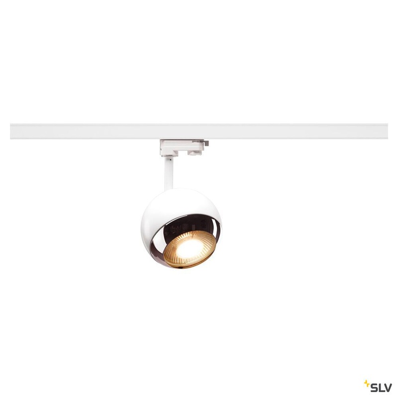 LIGHT EYE 150, spot for 3-circuit high-voltage track, QPAR111, white/chrome, max. 75W, incl. 3-circuit adapter