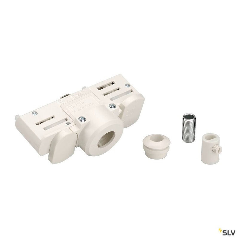 PENDANT ADAPTER for 240V 3-circuit track, traffic white, incl. installation accessories