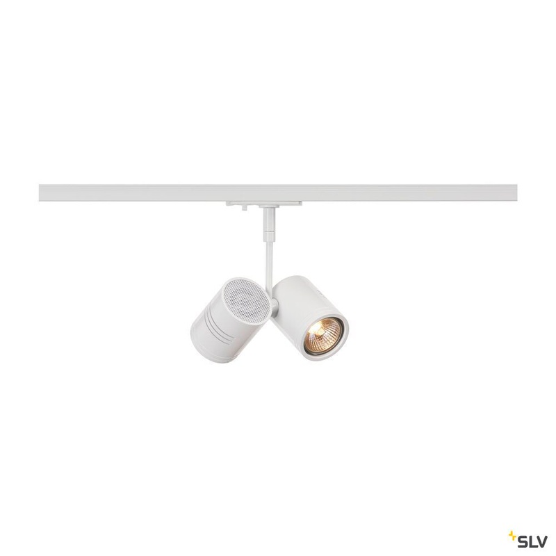 BIMA 2, spot for 240V 1-phase track, double-headed, QPAR51, matt white, max. 50W, incl. 1-phase adapter