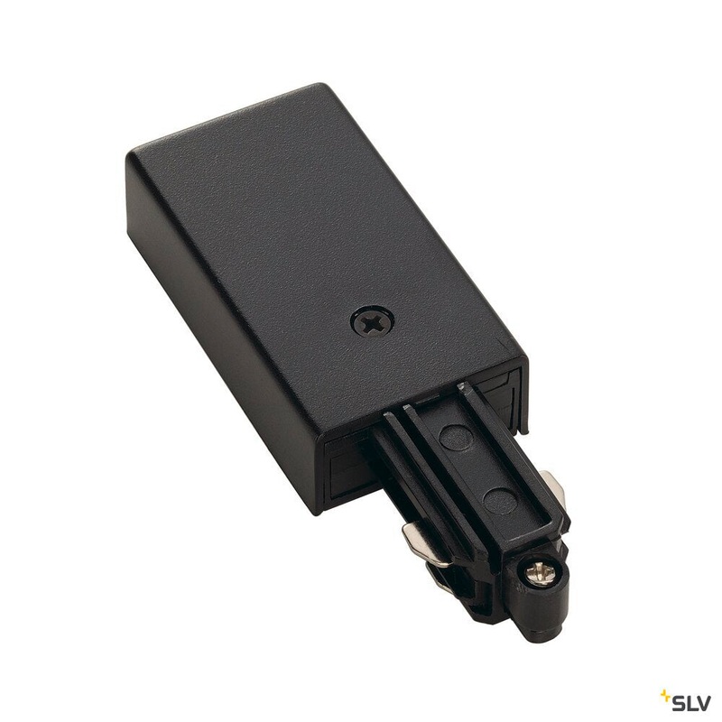 FEED-IN, for 1-phase high-voltage surface-mounted track, black, earth electrode left