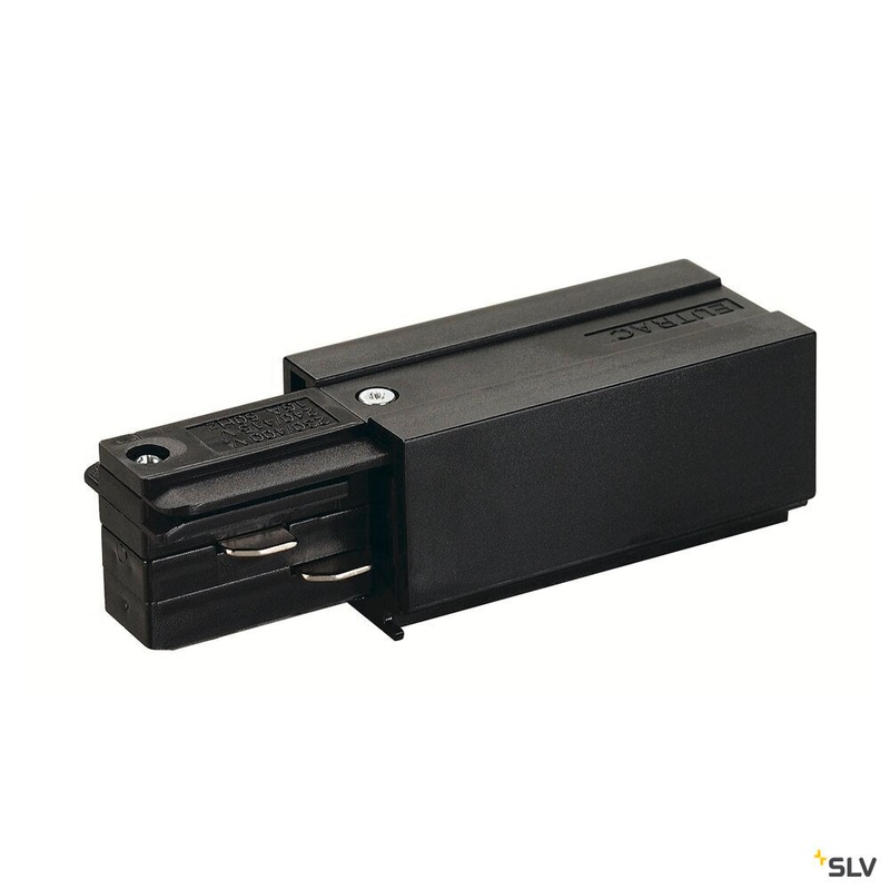 FEED-IN for EUTRAC 240V 3-phase surface-mounted track, earth electrode left, black