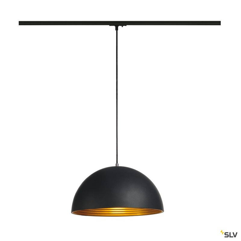 FORCHINI M pendant for 240V 1-phase track, TC-(D,H,T,Q)SE, round, black/gold,  40 cm, incl. 1-phase adapter, black