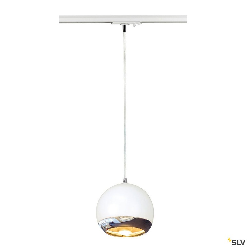 LIGHT EYE, pendant  for 240V 1-phase track, QPAR111, white / chrome, max. 75W, incl. 1-phase adapter