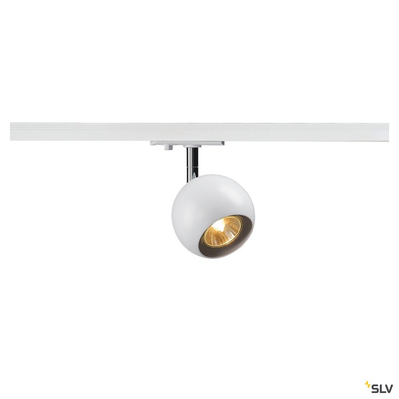 LIGHT EYE spot for 240V 1-phase track, QPAR51, white / chrome, max. 50W, incl. 1-phase adapter, white