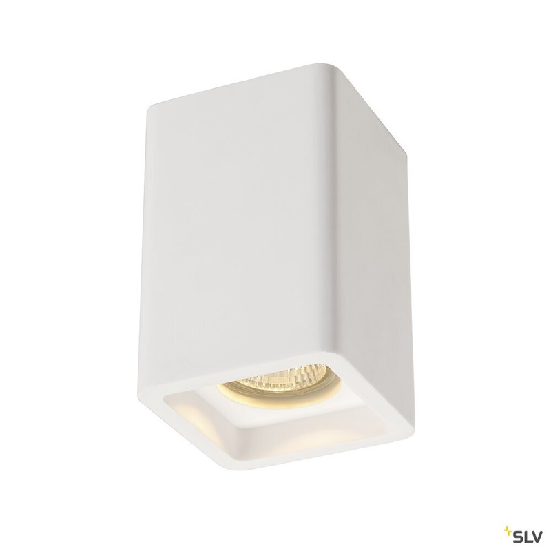 PLASTRA, ceiling light, QPAR51, square, white plaster, max. 35 W