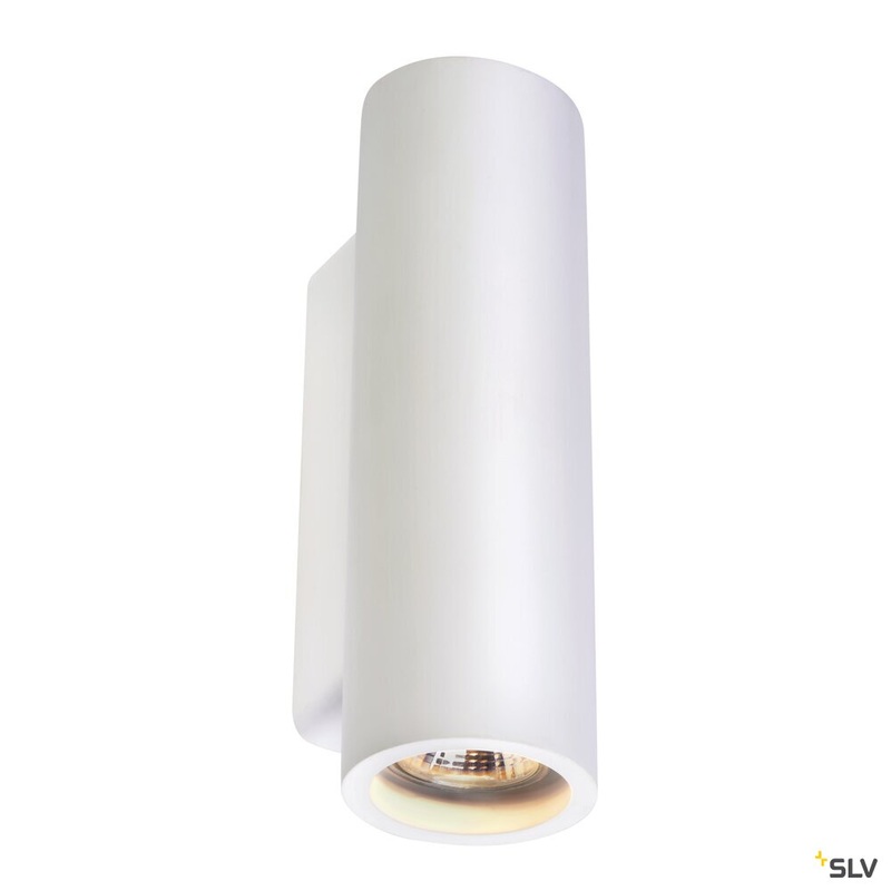 PLASTRA wall light, QPAR51, round, tube, white plaster, max. 70W