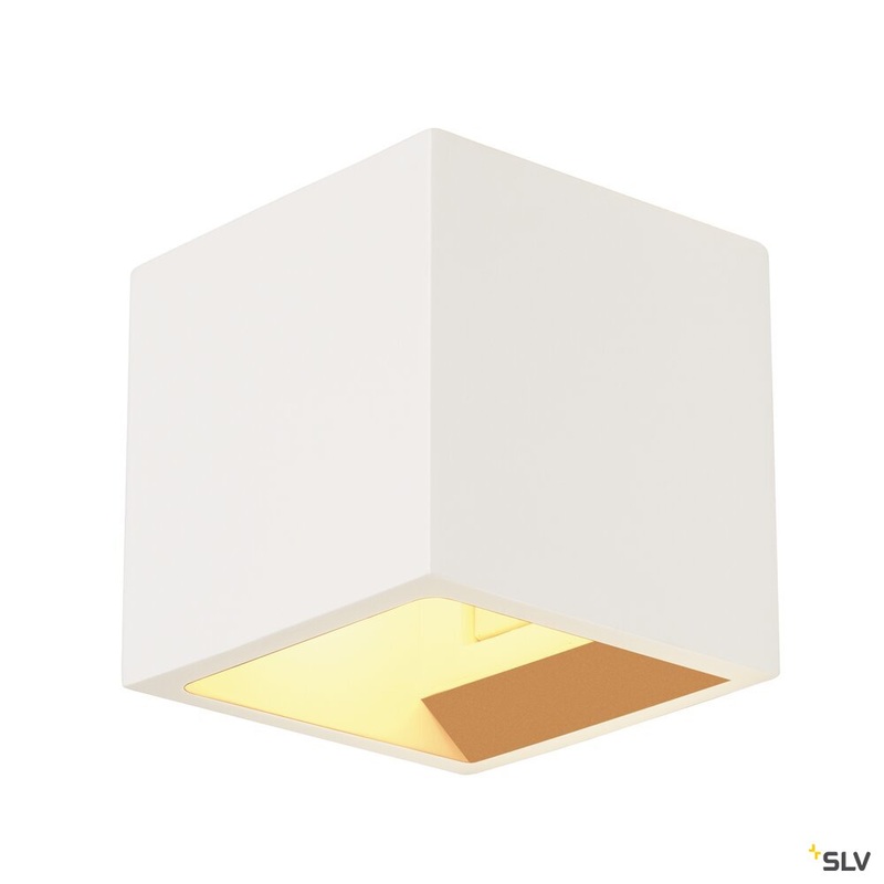 PLASTRA wall light, QPAR51, square, Cube, white plaster, max. 42 W