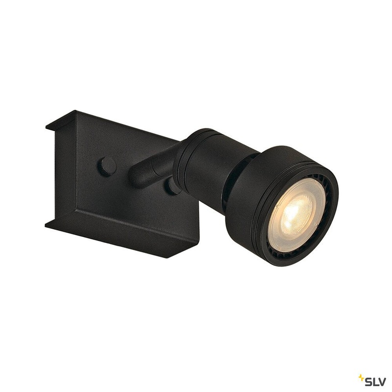 PURI 1 wall and ceiling light, single-headed, QPAR51, matt black, max. 50W, with deco ring
