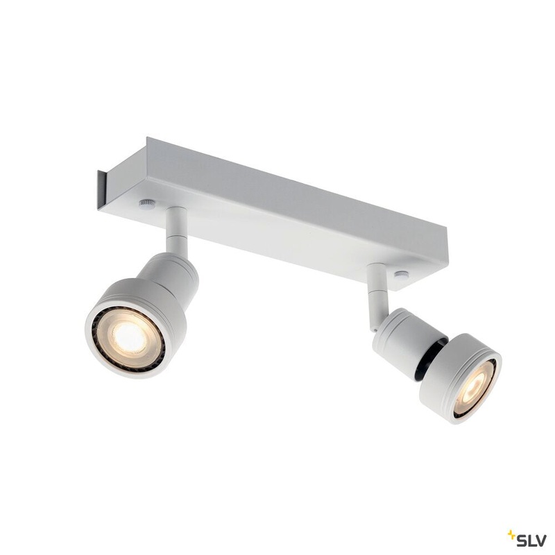PURI 2 wall and ceiling light, double-headed, QPAR51, matt white, max. 100 W, with deco ring