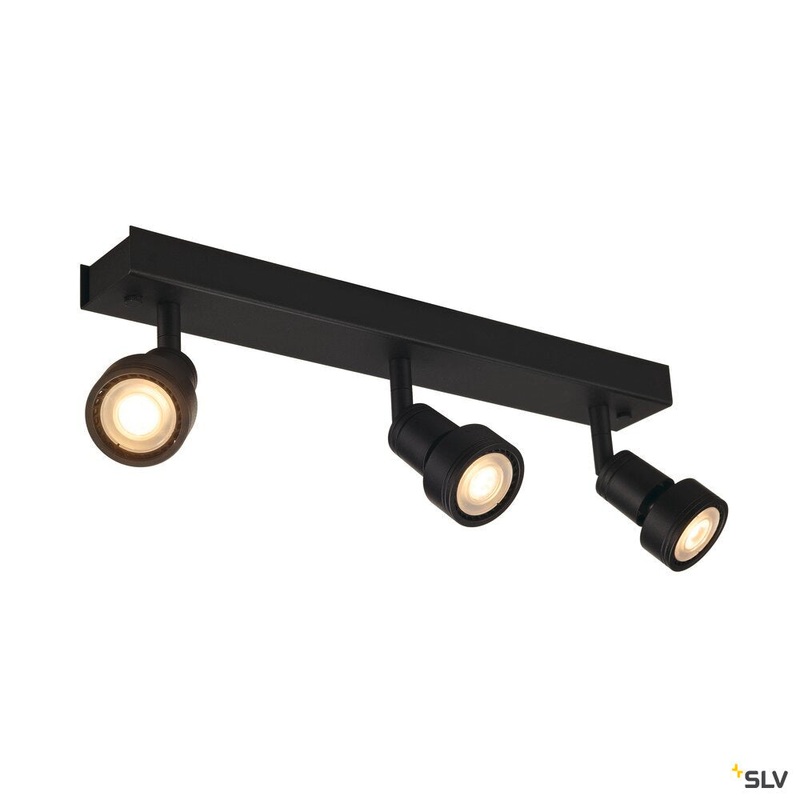 PURI 3 wall and ceiling light, triple-headed, QPAR51, matt black, max. 150 W, with deco ring