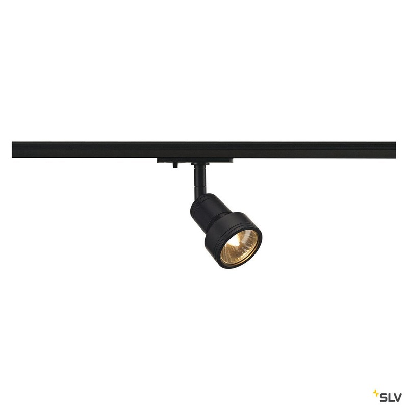 PURI, spot for 240V 1-phase track, QPAR51, matt black, max. 50W, incl. 1-phase adapter