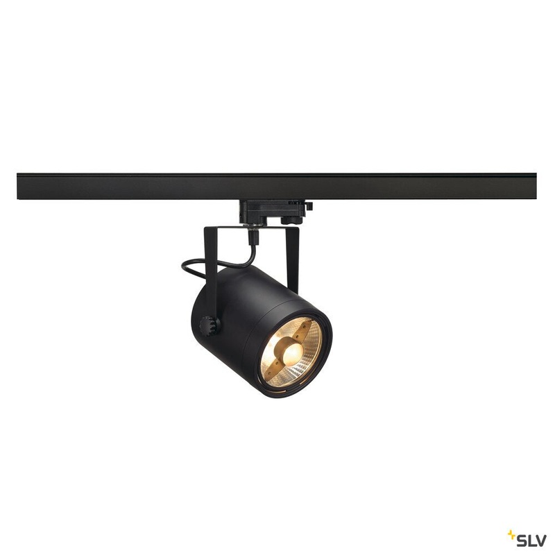 EURO SPOT, spot for 240V 3-phase track, QPAR111, round, black, max. 75W, incl. 3-phase adapter