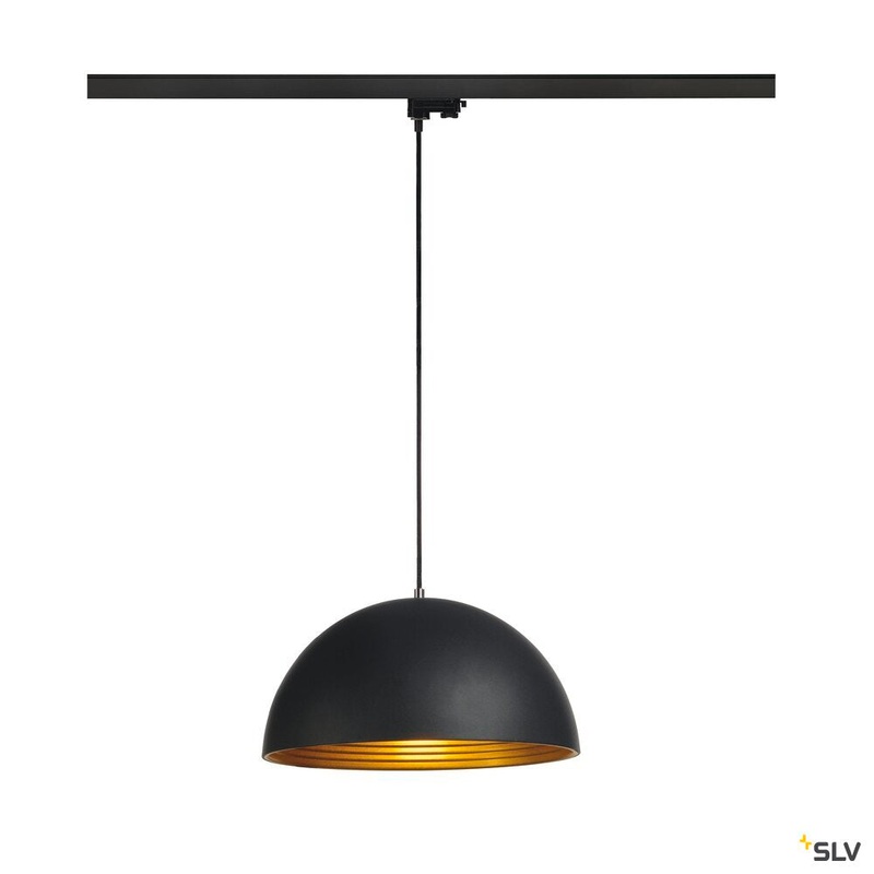 FORCHINI M pendant for 240V 3-phase track, TC-(D,H,T,Q)SE, round, black/gold,  40cm, incl. 3-phase adapter, black