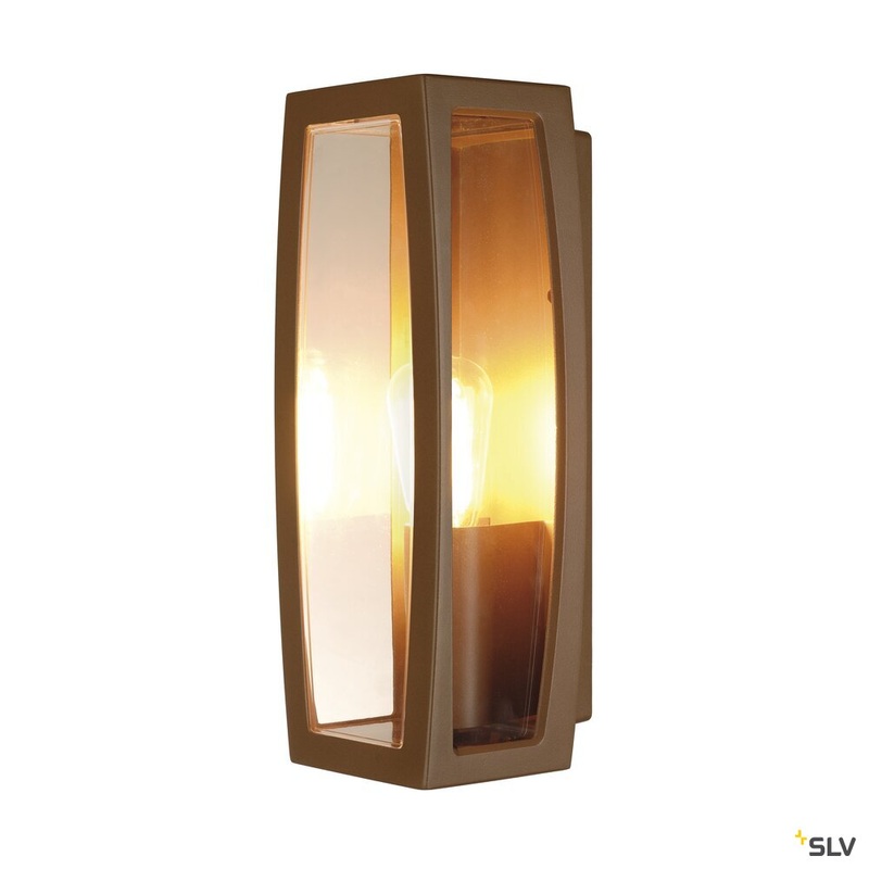 MERIDIAN BOX 2, outdoor wall light, TC-(D,H,T,Q)SE, rust, max. 25W, transparent plastic