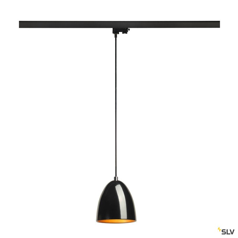 PARA CONE 14, pendant for 240V 3-phase track, QPAR51, round, black/gold,  13.3 cm, incl. 3-phase adapter, black