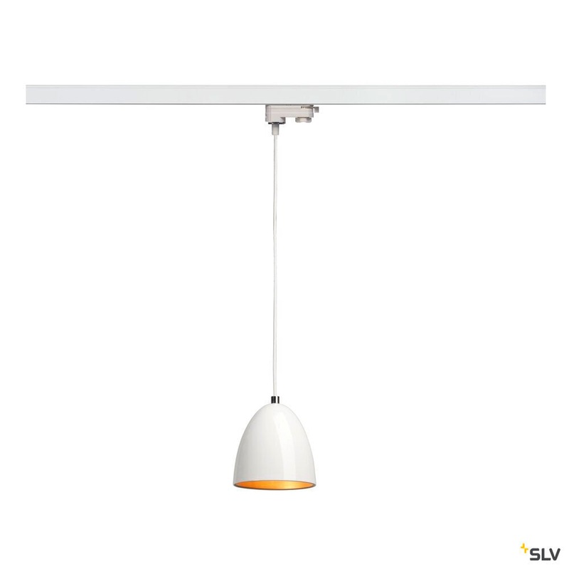 PARA CONE 14, pendant for 240V 3-phase track, QPAR51, round, white/gold,  13.3 cm, incl. 3-phase adapter, white
