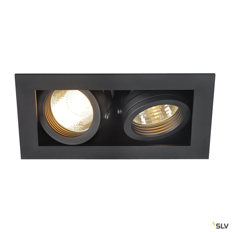 KADUX 2 recessed fitting, double-headed, QPAR51, rectangular, matt black, max. 100W, incl. clip springs