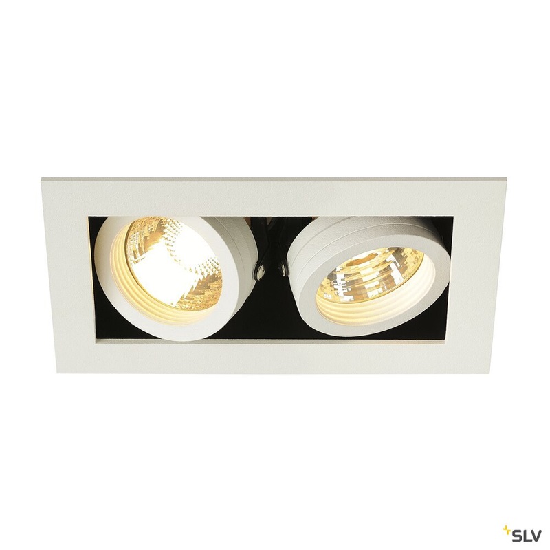 KADUX 2 recessed fitting, double-headed, QPAR51, rectangular, matt white, max. 100W, incl. clip springs