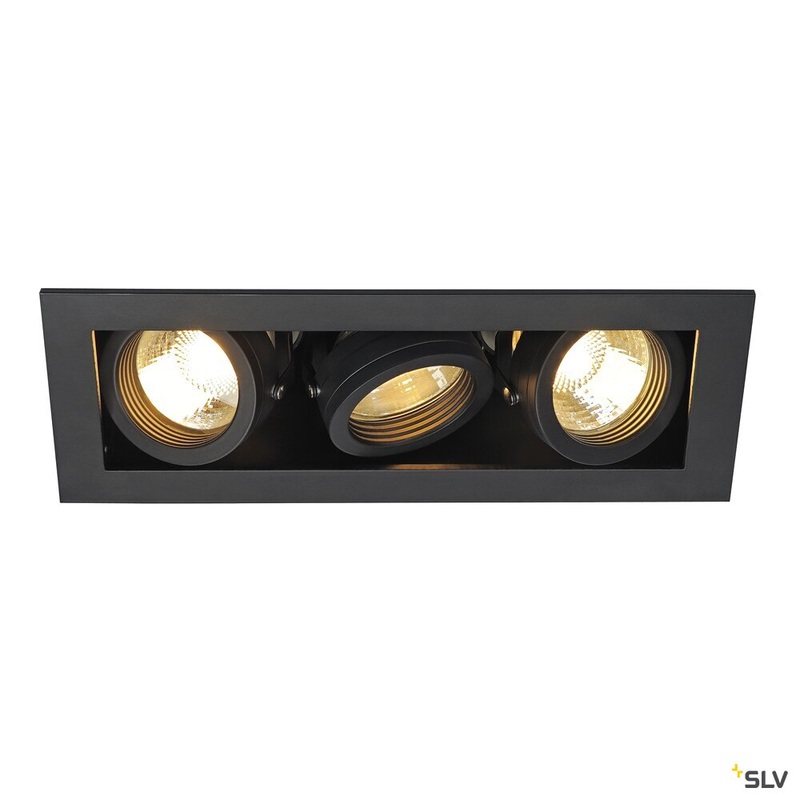 KADUX 3 recessed fitting, triple-headed, QPAR51, rectangular, matt black, max. 150W, incl. clip springs