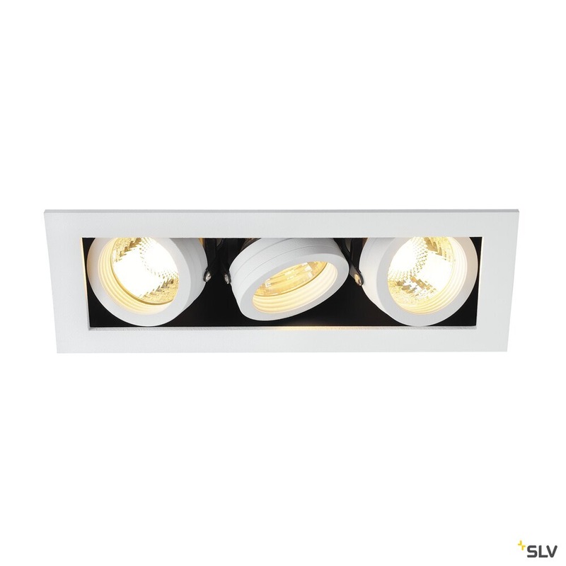 KADUX 3 recessed fitting, triple-headed, QPAR51, rectangular, matt white, max. 150W, incl. clip springs