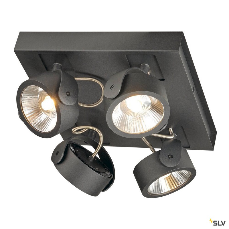 KALU, wall and ceiling light,  four-headed, LED, 3000K, square, black, 60