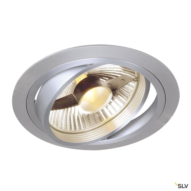 NEW TRIA 1 recessed fitting, single-headed, QPAR111, round, brushed aluminium, max. 75W, incl. leaf springs