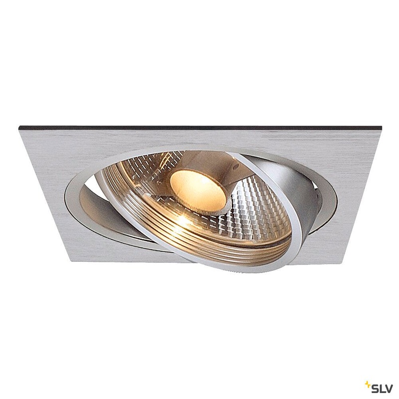 NEW TRIA 1 recessed fitting, single-headed, QPAR111, square, brushed aluminium, max. 75W, incl. leaf springs