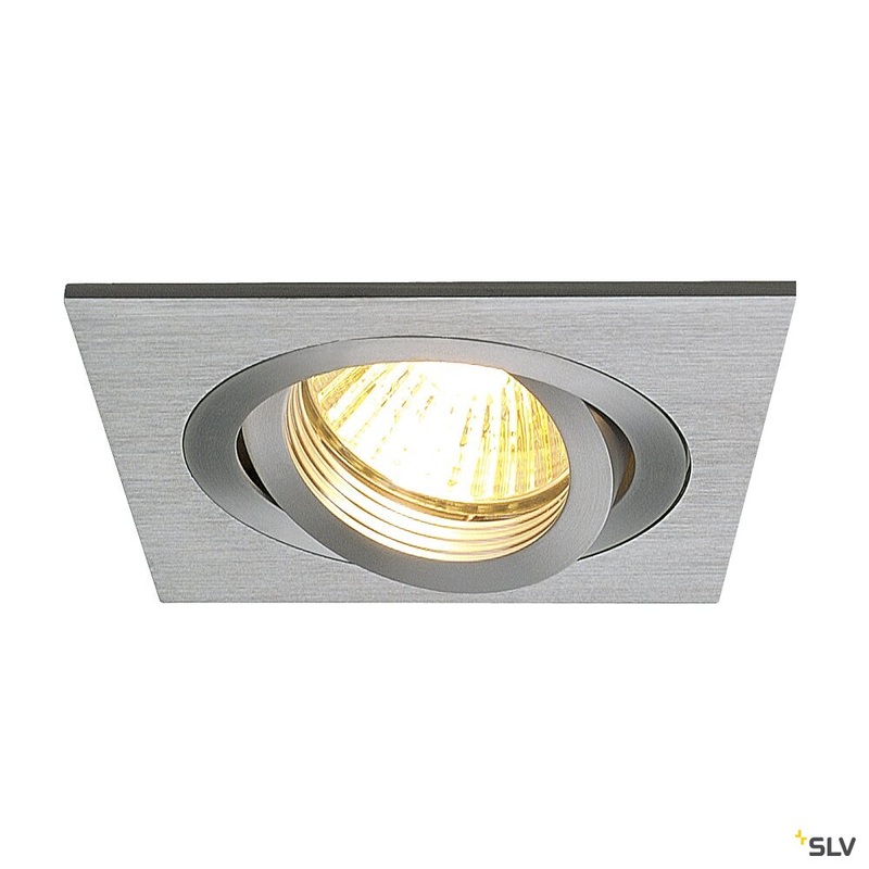 NEW TRIA 1 recessed fitting, single-headed, QPAR51, square, brushed aluminium, max. 50W, incl. clip springs