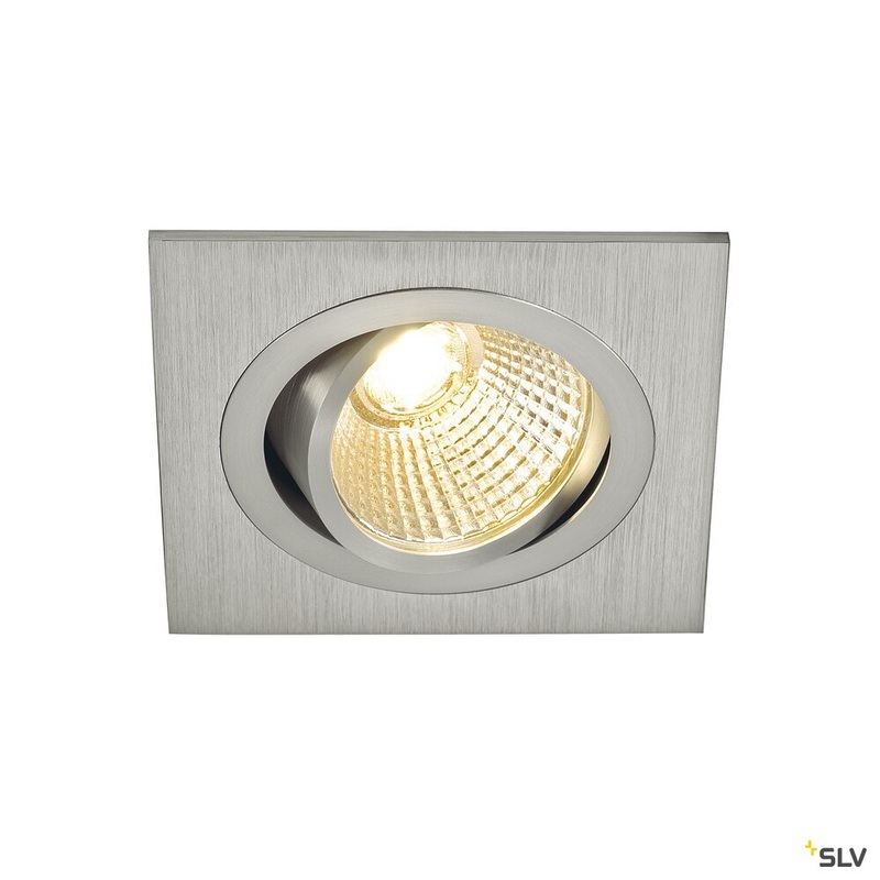 NEW TRIA 1 SET recessed fitting, single-headed LED, 2700K, square, brushed aluminium, 38, 9.1W, incl. driver, clip springs