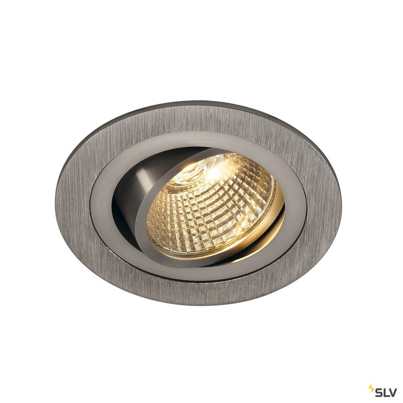 NEW TRIA 1 SET recessed fitting, single-headed LED, 3000K, round, brushed aluminium, 38, 9.1W, incl. driver, clip springs