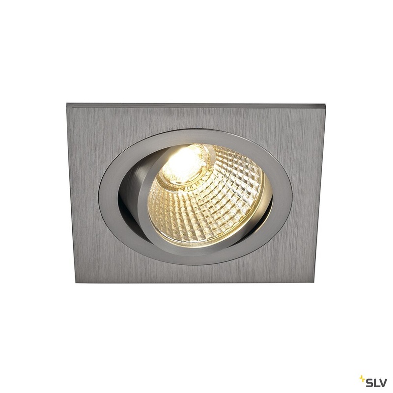 NEW TRIA 1 SET recessed fitting, single-headed LED, 3000K, square, brushed aluminium, 38, 9.1W, incl. driver, clip springs