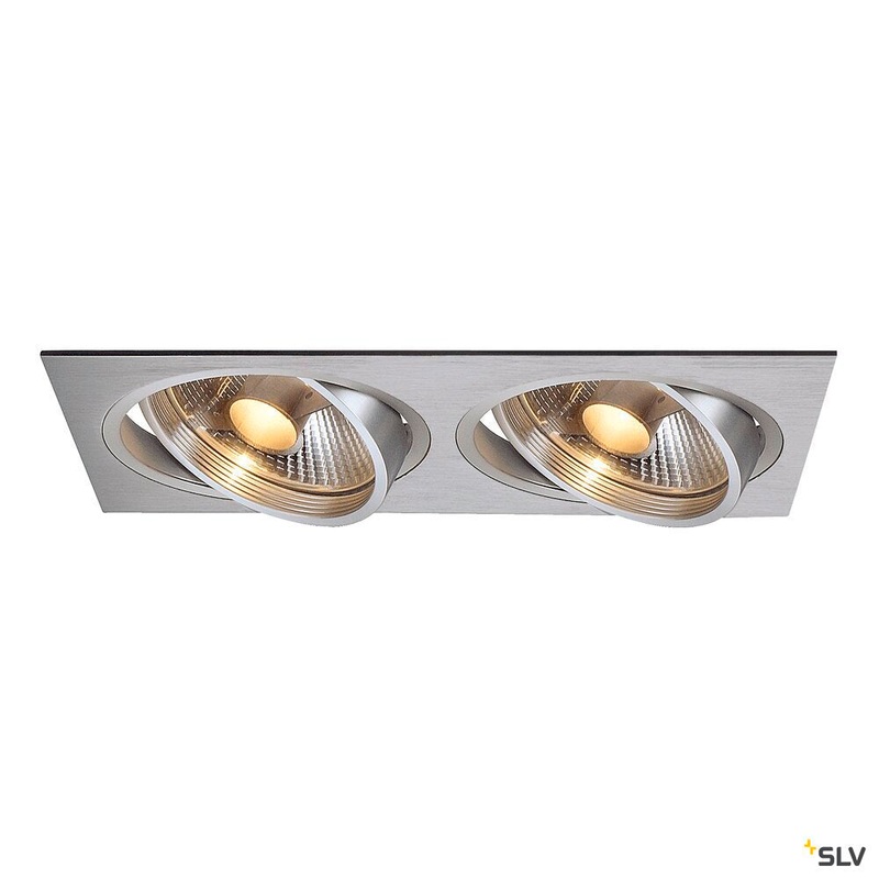 NEW TRIA 2 recessed fitting, double-headed, QPAR111, rectangular, brushed aluminium, max. 150W, incl. clip springs