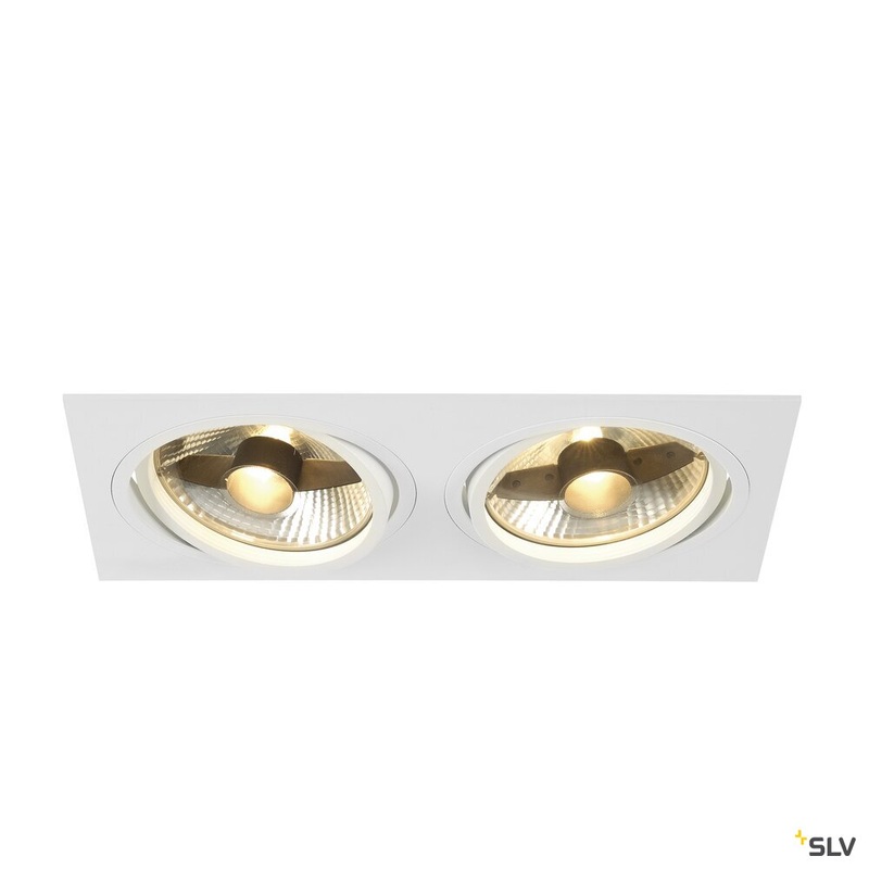 NEW TRIA 2 recessed fitting, double-headed, QPAR111, rectangular, matt white, max. 150W, incl. clip springs