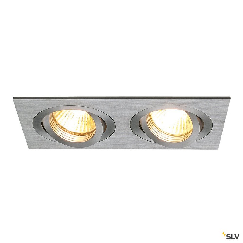 NEW TRIA 2, recessed fitting, double-headed, QPAR51, rectangular, brushed aluminium, max. 100W, incl. clip springs