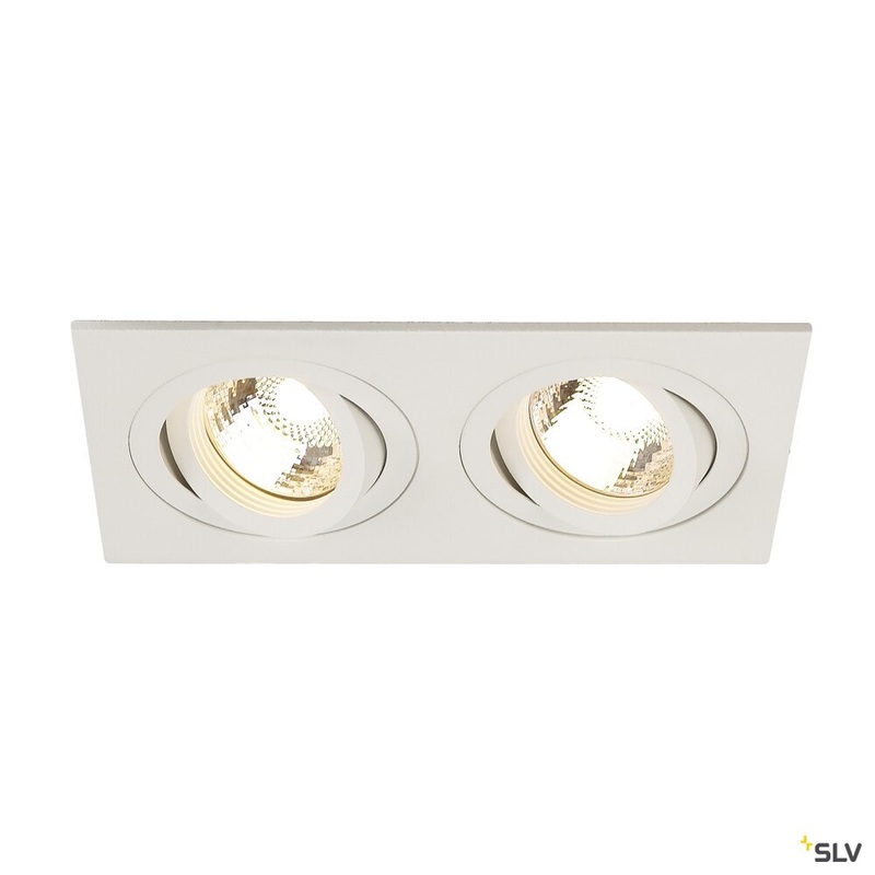 NEW TRIA 2 recessed fitting, double-headed, QPAR51, rectangular, white, max. 100W, incl. clip springs