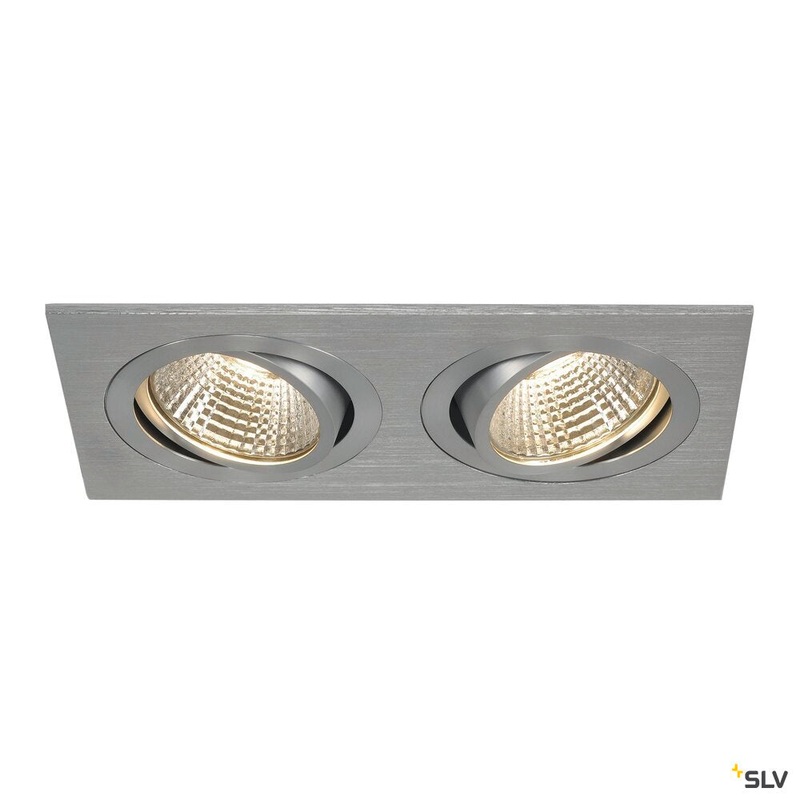 NEW TRIA 2 SET recessed fitting, double-headed LED, 3000K, rectangular, brushed aluminium, 38, 14.7W, incl. driver, clip springs