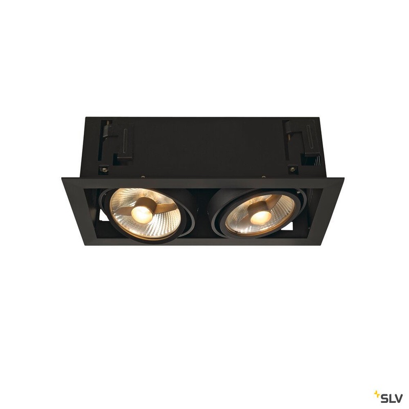 KADUX 1 recessed fitting, double-headed, QPAR111, rectangular, matt black, max. 150W