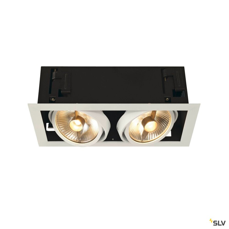 KADUX 2 recessed fitting, double-headed, QPAR111, rectangular, matt white, max. 150W