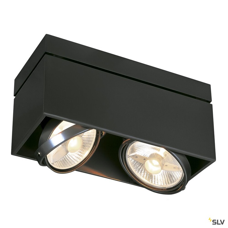 KARDAMOD ceiling light, double-headed, QPAR111, rectangular, matt black, max. 150W