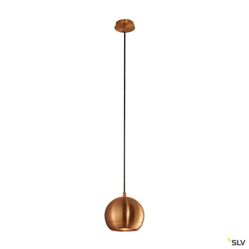 LIGHT EYE, pendant, QPAR111, brushed copper, black textile cable, brushed copper ceiling plate, max. 75W