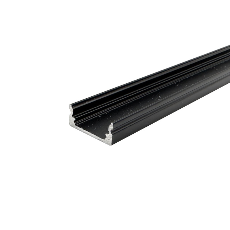 1 Metre Shallow Surface Mounted Black Aluminium Profile, 7×17 mm