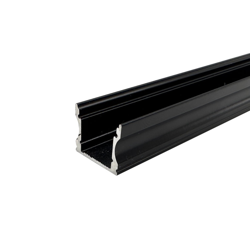 1 Metre Standard Surface Mounted Black Aluminium Profile, 14×17 mm
