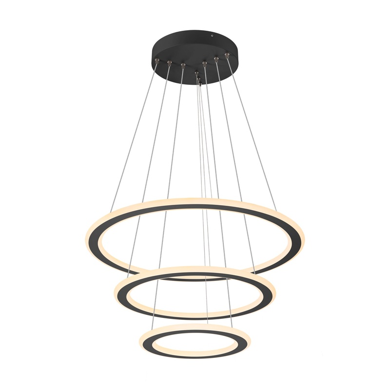 ONE FLAT, pendant light, triple, 300cm, 2700/3000K, DALI 2, Touch, black