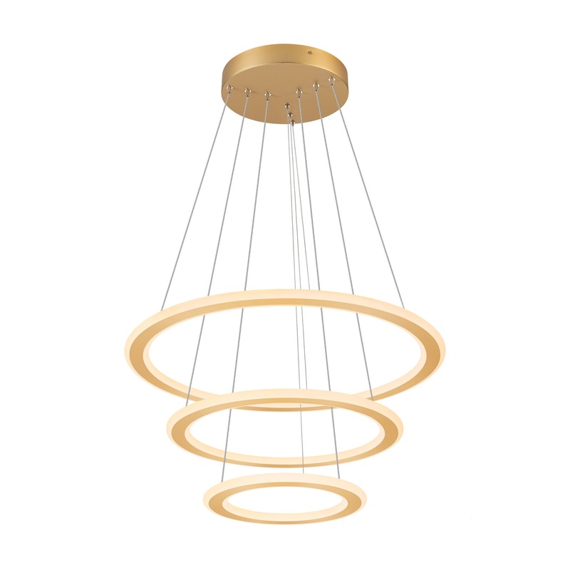 ONE FLAT, pendant light, triple, 300cm, 2700/3000K, DALI 2, Touch, brass